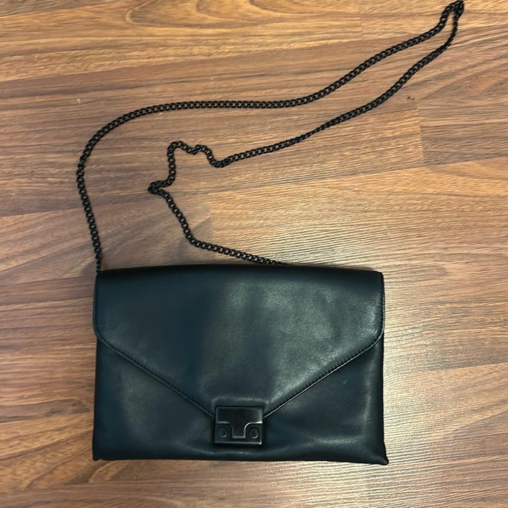 Loeffler Randell Black Crossbody envelope bag with black chain EUC
